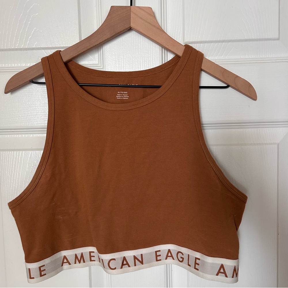 American Eagle Tan High Neck Crop Tank Top Size XL